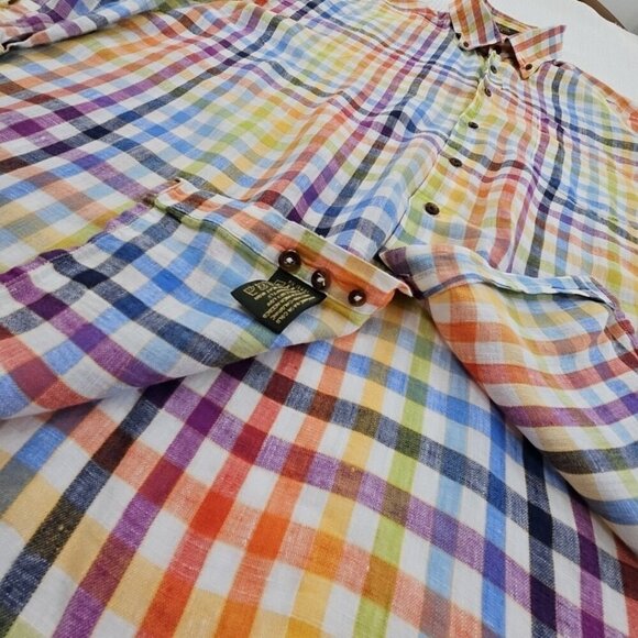 Orvis Signature Collection 100% Linen Shirt Men's XL Multicolor Plaid LS EUC - Picture 3 of 13
